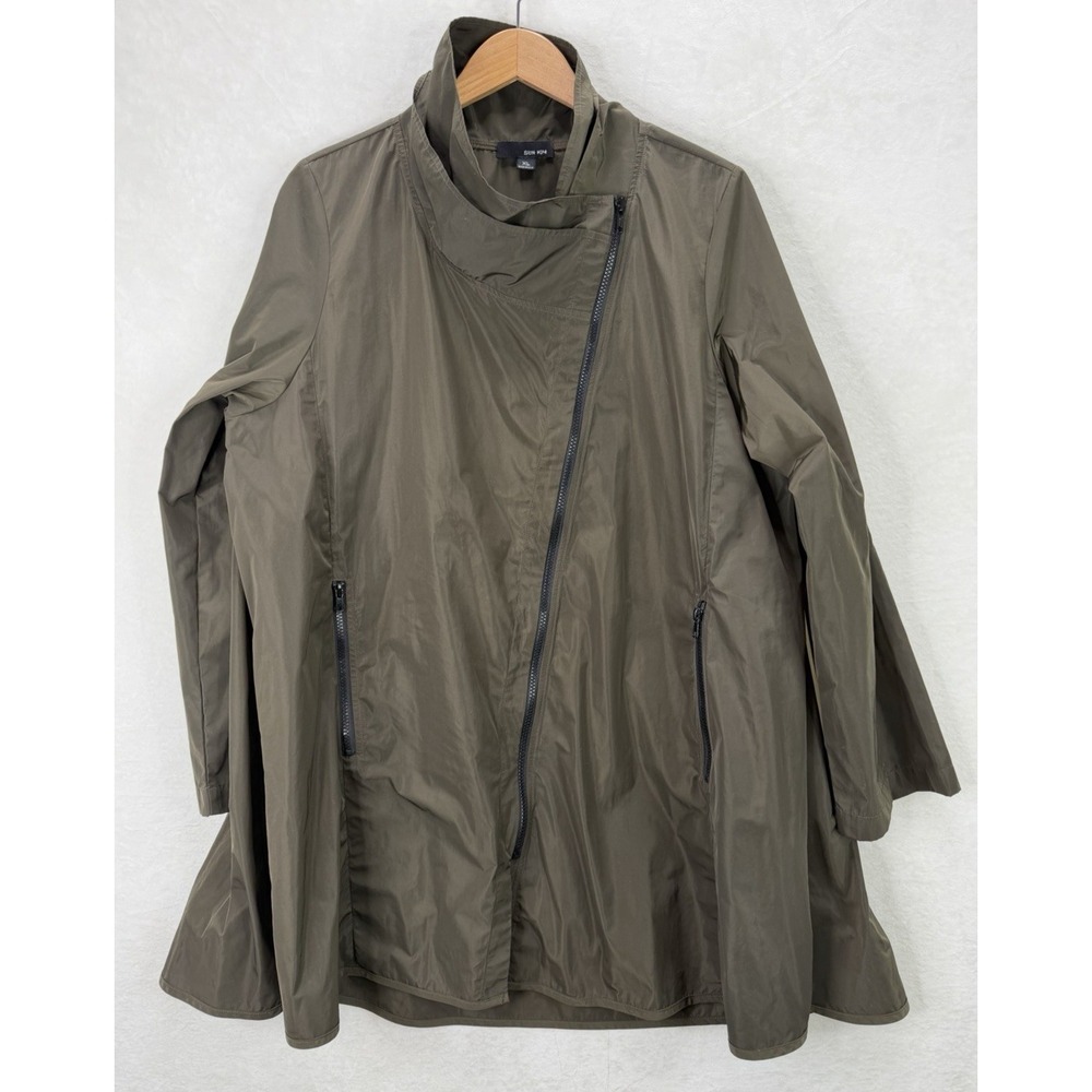 Sun Kim Women's Olive Green Asymmetrical Zip Jacket Size XL